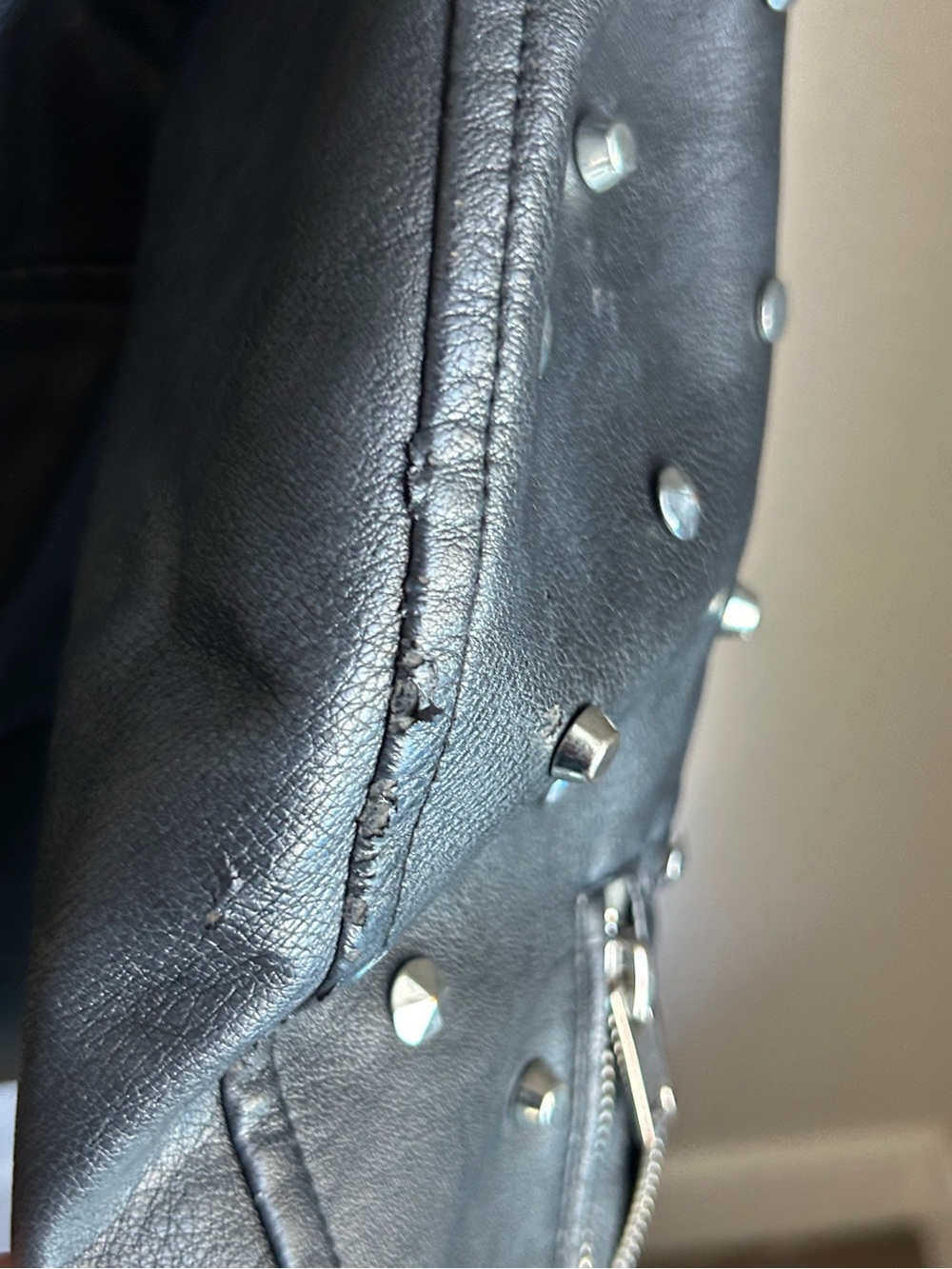Zara Black Studded Leather Jacket with Embroidered Sugar Skull Back - Picture 6 of 7
